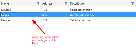 Ugly cell focus border on read only grid